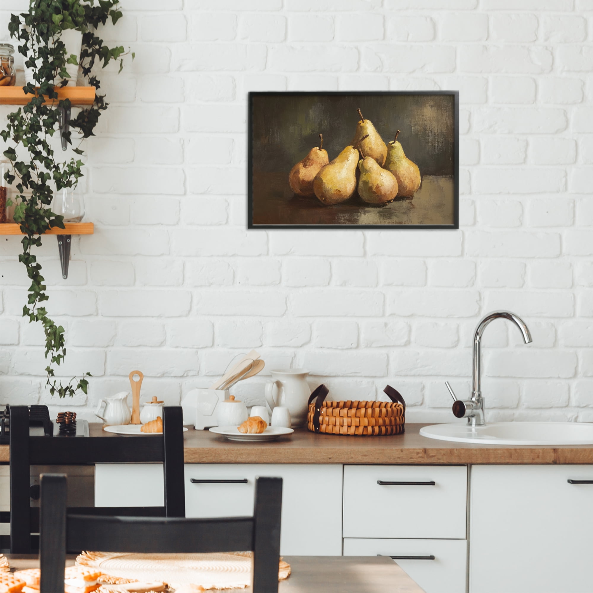 Stupell Industries Golden Pears Still Life Black Framed Giclee Art, design by Petal Prints Design
