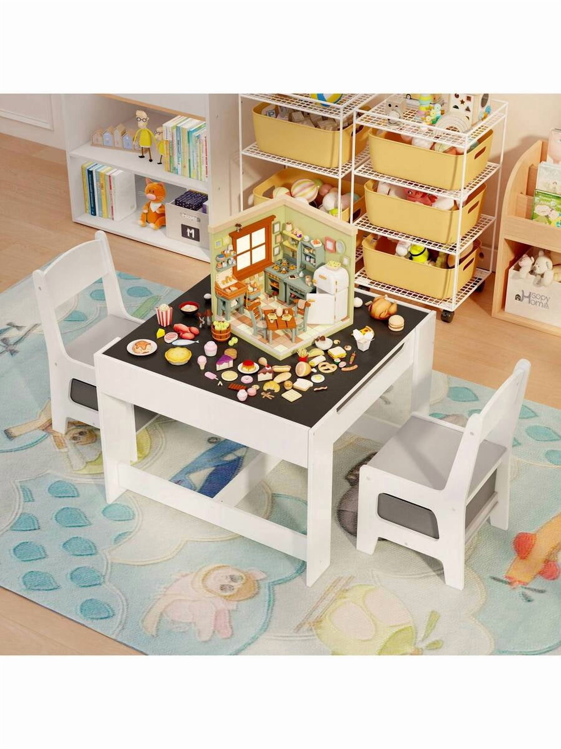 4-In-1 Multi-Functional Kids Table And Chair Set, Suitable For Children  To Drawing, Crafting, Eating And Play Before Going To School, With  Storage Space Under The Table And Chairs