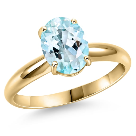 Gem Stone King 14K Yellow Gold Sky Blue Topaz Engagement Ring for Women | 3.00 Cttw | Oval 10X8MM | Gemstone November Birthstone | Size 5