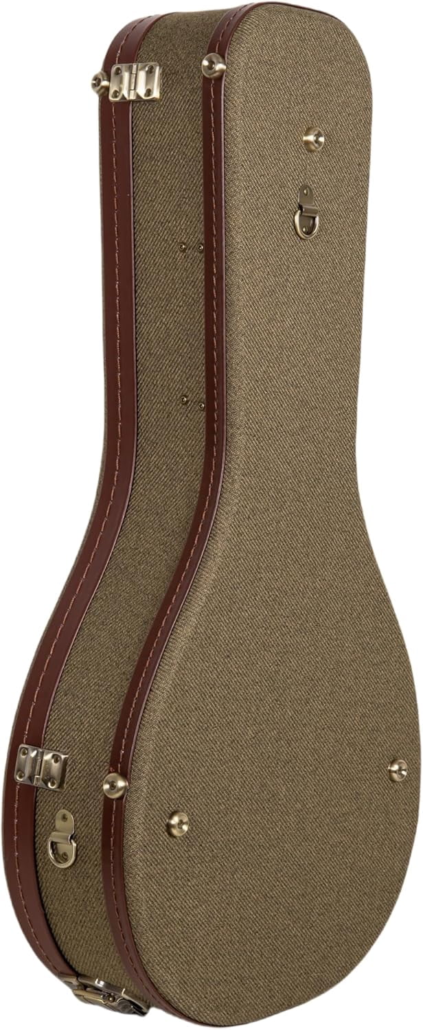 Crossrock Master Series- Wooden A-style Mandolin Case- Security Lock, Genuine Leather Handle, Reinforced Hardware, Metal Feet, Storage Space- Olive Green