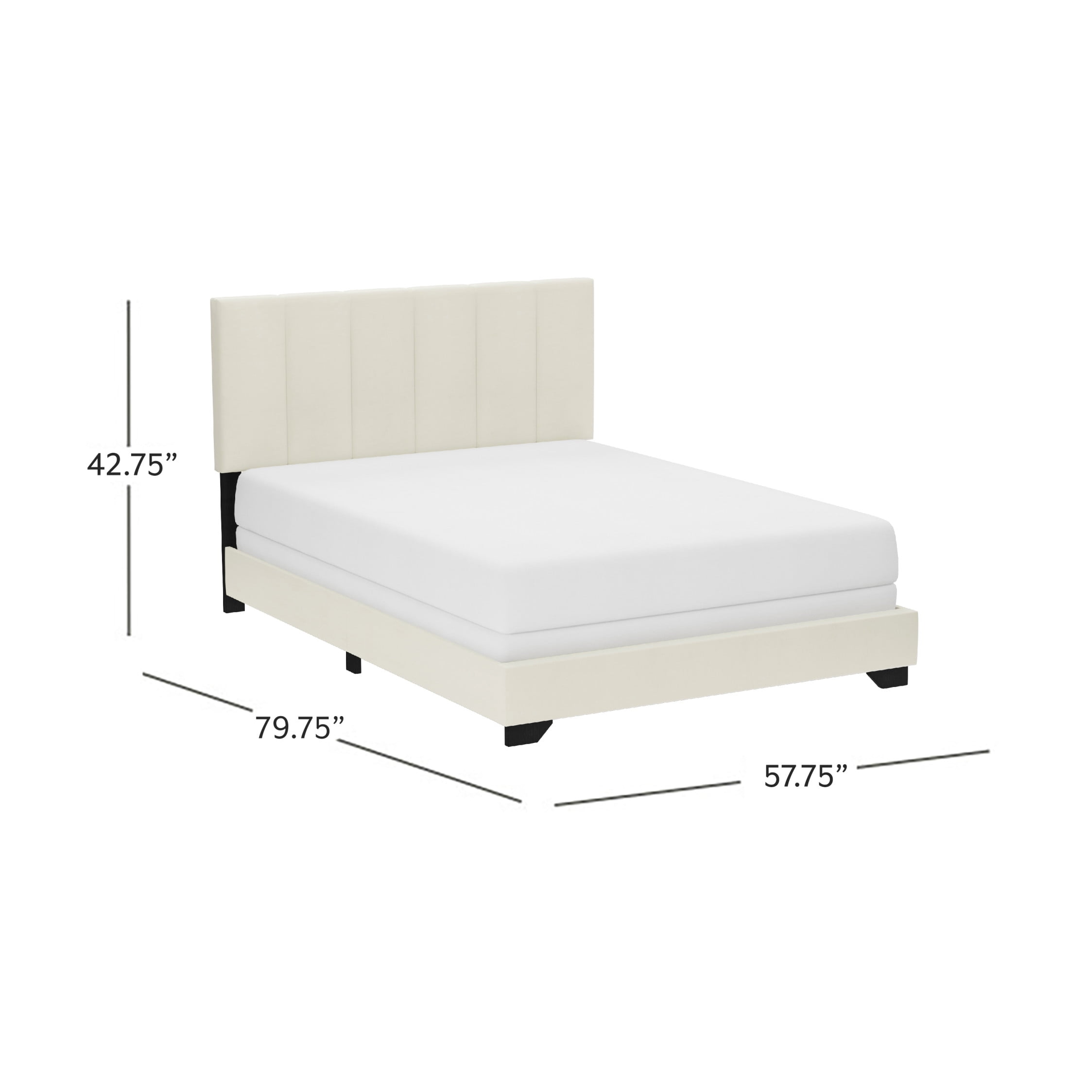 Reece Channel Stitched Upholstered Full Bed, Ivory, by Hillsdale Living Essentials