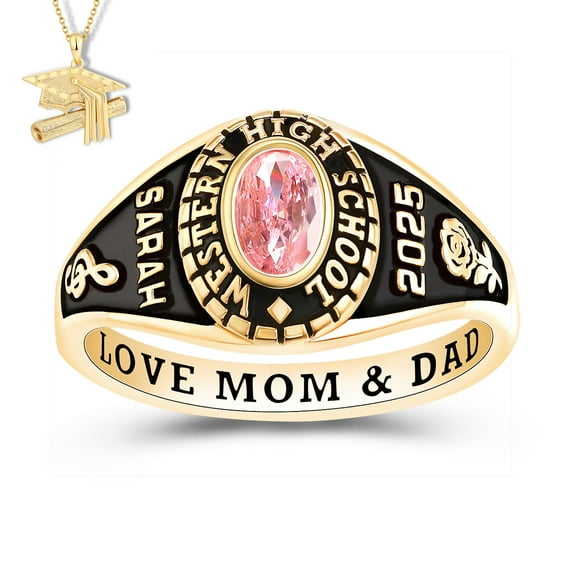 USA Mementos Custom Women's Class Ring Sterling Silver for High School and College Graduate-Classic