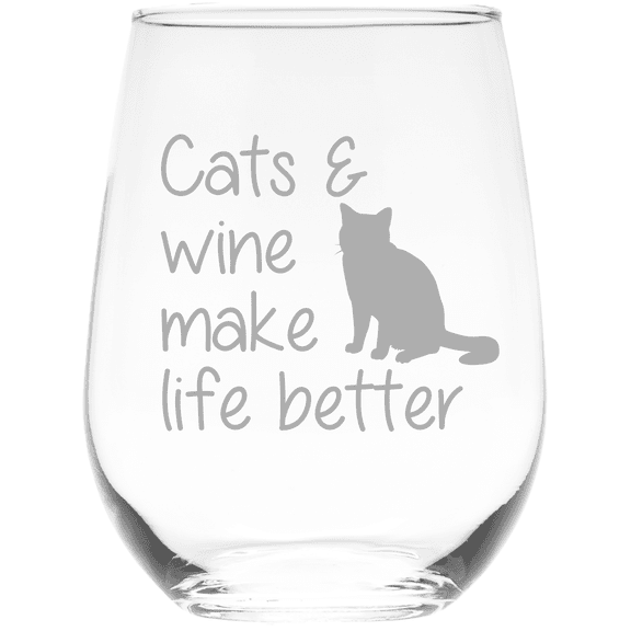 C&M Personal Gifts 17 oz Cats and Wine Make Life Better Stemless Wine Glass -  Cat Lover