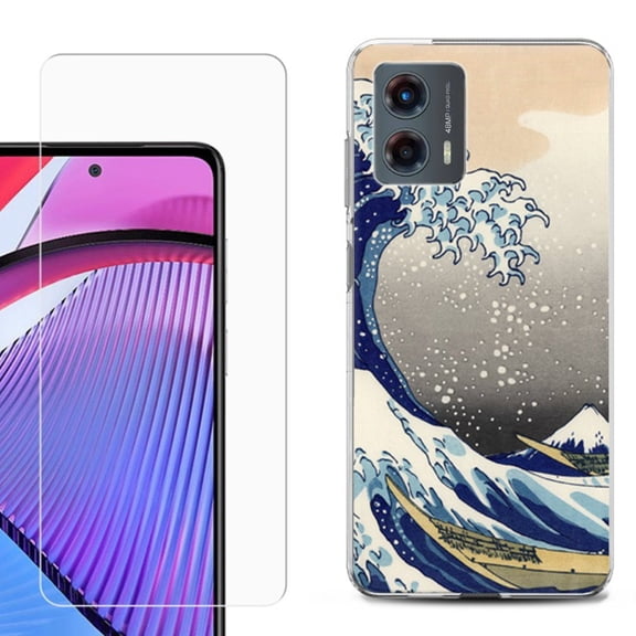 OneToughShield ® Compatible with Motorola Moto G 5G 2023, Shockproof Phone Case, with Tempered Glass Screen Protector - Great Wave