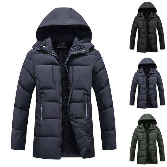 AnuYalue Long Winter Coats for Men Winter Thicken Detachable Hood Coat Full Zip Warm Parka Long Sleeve Overcoat with Pockets