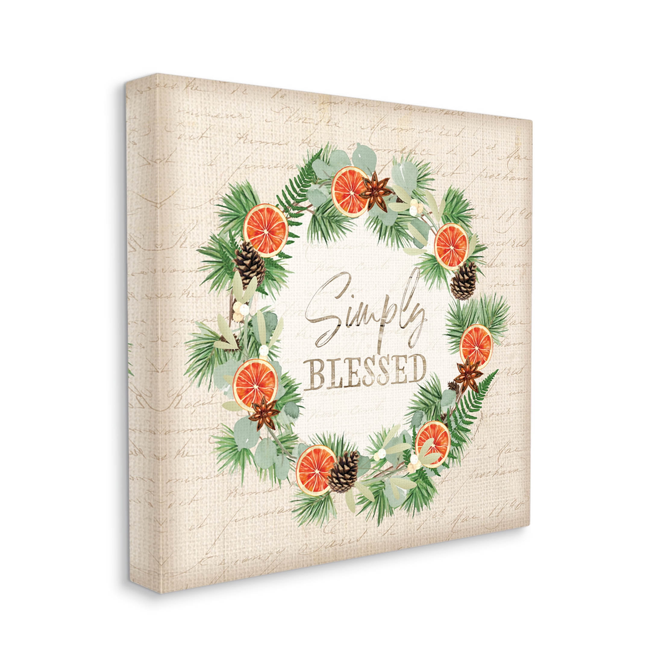 Stupell Industries Simply Blessed Botanical Wreath Graphic Art Gallery Wrapped Canvas Print Wall Art, Design by Jennifer Pugh