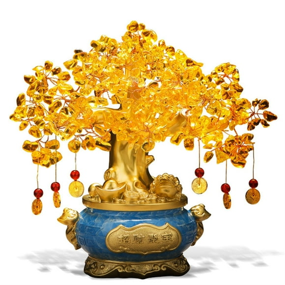 Natural Citrine Gemstone Crystal Bonsai Tree of Life Large Feng Shui Money Chakra Tree for Wealth/Fortune and Luck