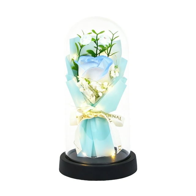 Cheapark Valentine's Day Everlasting Flower Bouquet - Luminous Preserved Soap Roses Gift With Glass Cover Practical Home Decor Bi rthday Gift For