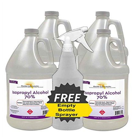 Isopropyl Alcohol 70% Rubbing Alcohol - 1 Gallon (4 Pack) w/Free Spray Bottle - Made in USA