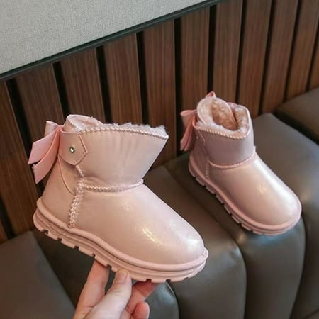 

Baby Girls Fleece Snow Boots With Bow Decor For Autumn Winter New