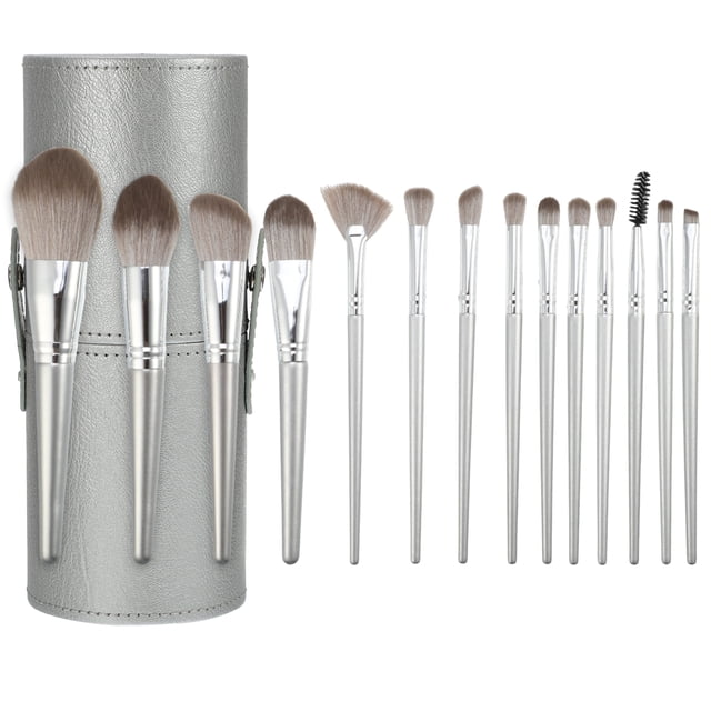14 Brochas De Maquillaje Unique Bargains Profesional Con Estuche Gris