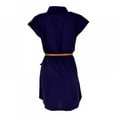 thumbnail image 3 of Ladies Summer Office Mini Dress V Neck Turn-Down Collar Chiffon Dress with Belt, 3 of 4