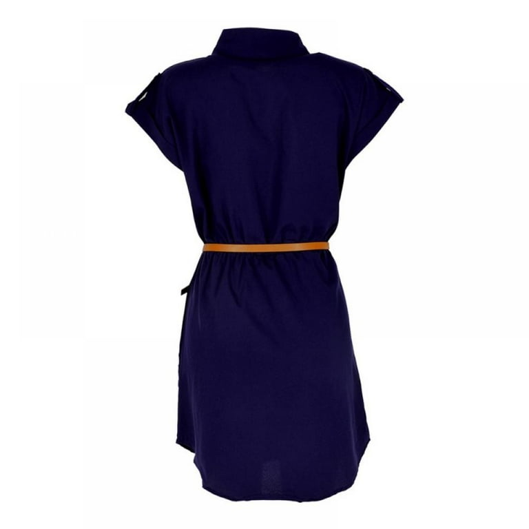 Women's Shirtdress with Belt Collared Button Down Chiffon A-Line Elegant  Hight Waist Belted Roll Up Sleeve Shirt Dress