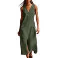 thumbnail image 2 of YueHuiYing Women's 2026 Cotton Linen Sleeveless Maxi Dresses - Boat Neck Button Down Boho Gauze Sundresses with Pockets for Plus Size, 2 of 8
