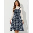 thumbnail image 2 of DARING DIVA Plaid Overalls Vintage Sleeveless A-Line Pinafore Dress XS Dark Blue, 2 of 6