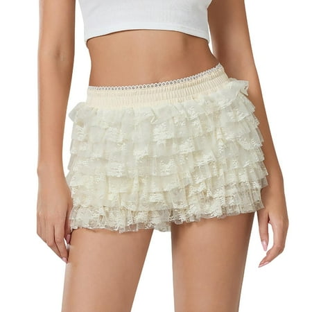 XJDJHC Womens Shorts Women Cute Ruffle Shorts Lace Pumpkin Pants Sexy Boyshorts Layered Bottoms Sweet Pants Vacation Outfits