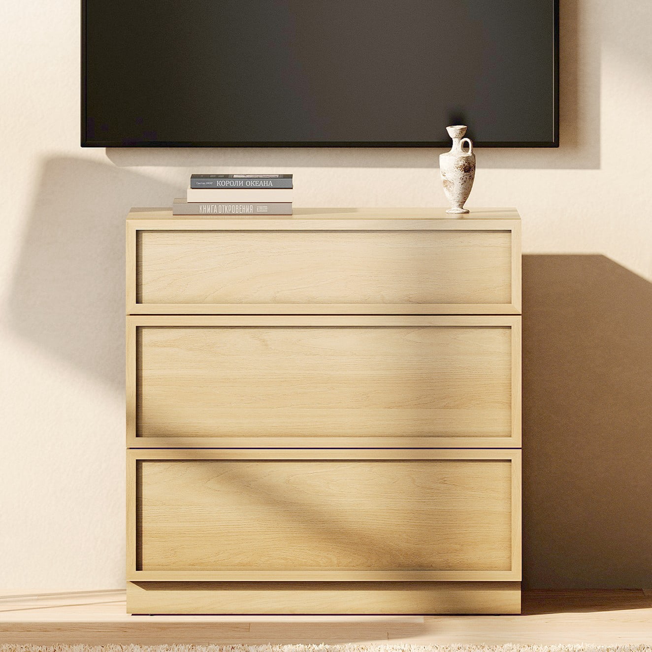 WAMPAT Modern TV Stand for TVs Up to 40", Wooden Entertainment Center TV Console with 2 Doors and Adjustable Shelf, Media Console Cabinet for Living Room, Bedroom, Oak