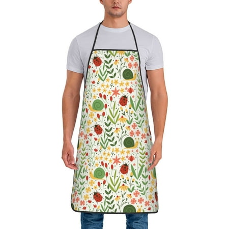 

Xecao Ladybug And Wild Flowers Print Funny BBQ Chef Aprons for Men Women Adjustable Kitchen Cooking Aprons with Pocket Waterproof Oil Proof No Pilling Fading