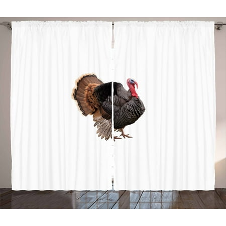 Living Room Dinner Ideas Turkey Curtains 2 Panels Set, Realistic Bird Picture Thanksgiving Day Family Dinner Theme Farm Animal Photo, Window Drapes for Living Room Bedroom, 108W X 90L Inches, Black Brown Coral, by Ambesonne ()