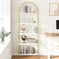 thumbnail image 2 of Homhougo Bookshelf 5 Tier Bookcase Arched Display Racks Tall Standing Bookshelves Mental Frame Modern Storage Rack Shelf Large Wood Book Shelf for Bedroom, Living Room, Home Office, White/Gold, 2 of 8