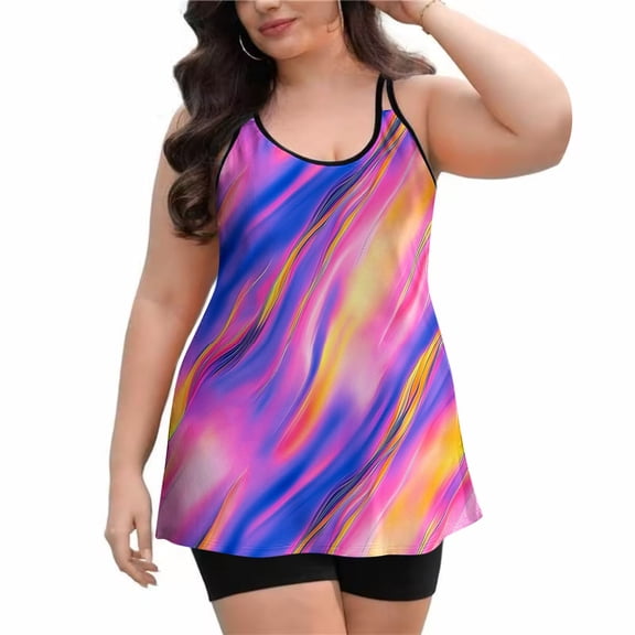 Two Piece Modest Bathing Suits Womens Blouson Tankini Swimsuits Flowy Swimwear Tops Boyshorts Beach Vacation(Purple M)