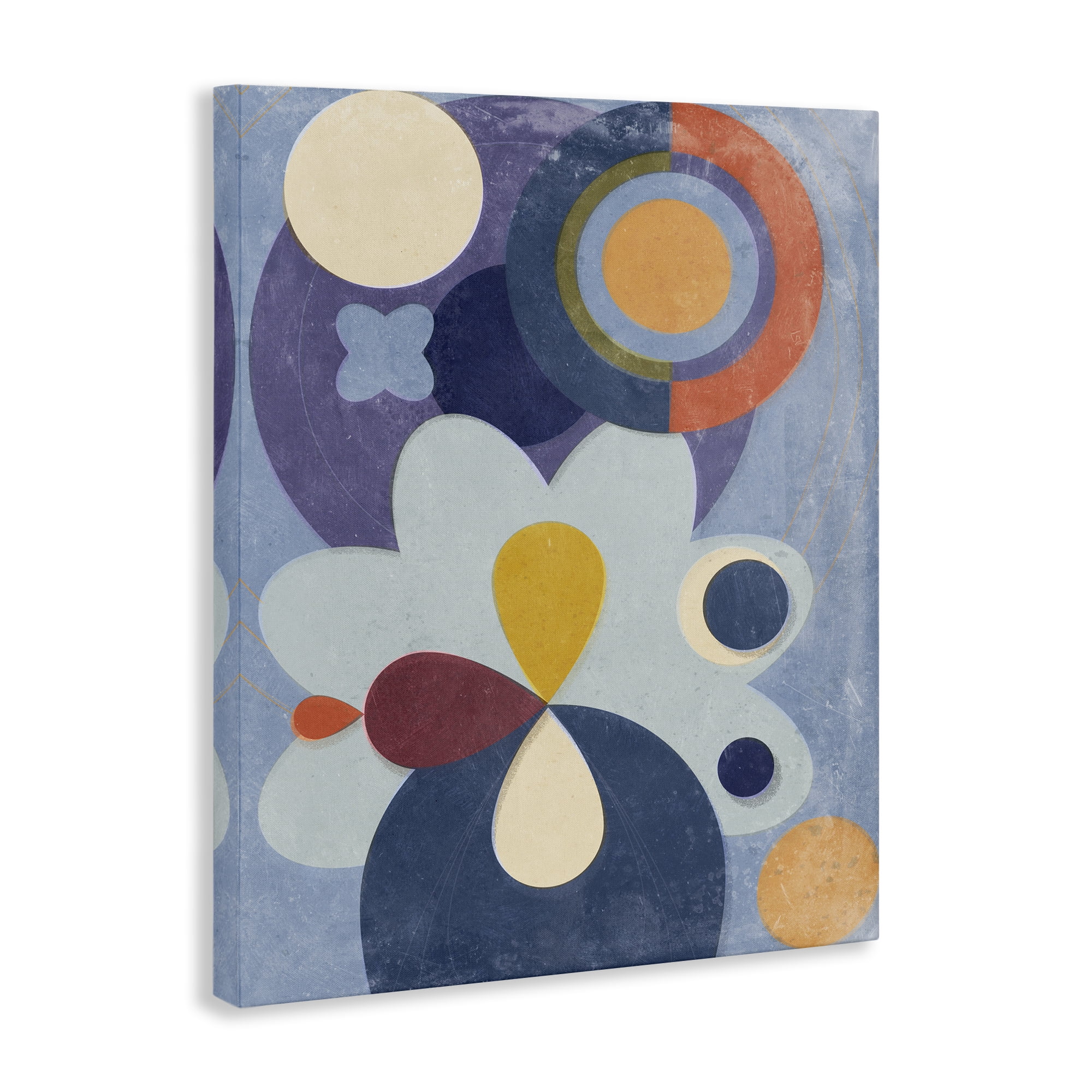 Stupell Industries Blue Retro Shapes Abstract Painting Wrapped Canvas Art Print Wall Art, 30 x 40