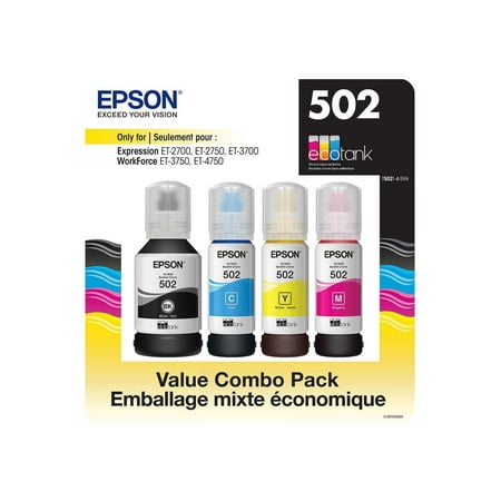 Epson EcoTank 502 Ink Bottles Value Club Pack (Black, Cyan, Magenta, Yellow)