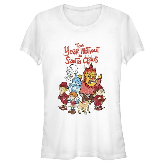 Junior's The Year Without a Santa Claus Group Shot Graphic Tee White Medium