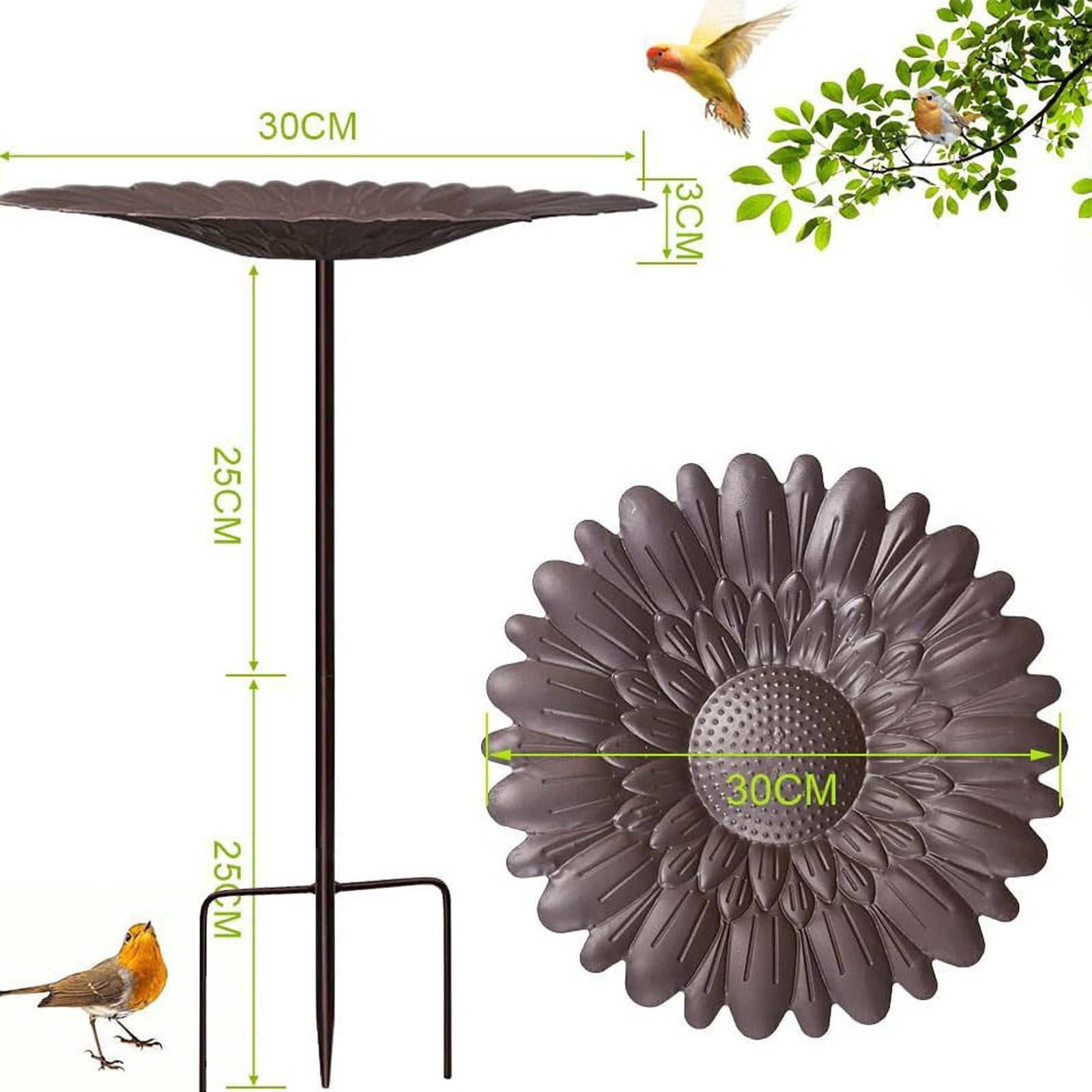 Metal Hummingbirds Feeder, Outdoor Birdbath with Stake for Garden & Yard, Holds Water & Food, Easy Ground Insert, Rustproof for Patio Decor