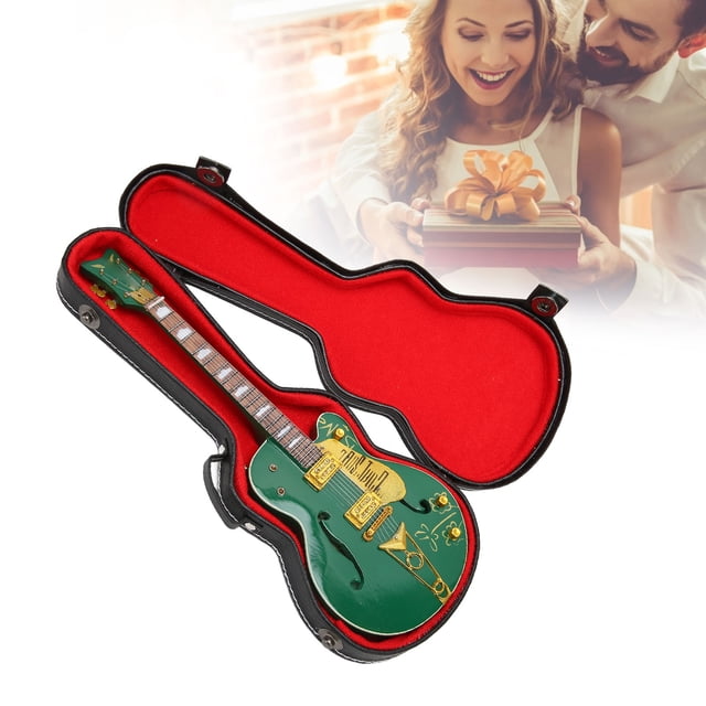 Modelo De Guitarra De Casa De Muñecas, Decoración Divertida Verde De Madera Exquisito Modelo De Guitarra En Miniatura Simulada Con Estuche Para Aficionados Para Sala De Música