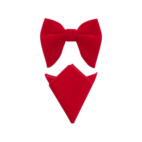 INSPIRE CHIC Men's Velvet Pocket Square Pre-Tied Solid Color Adjustable Bow Tie Sets Red One Size
