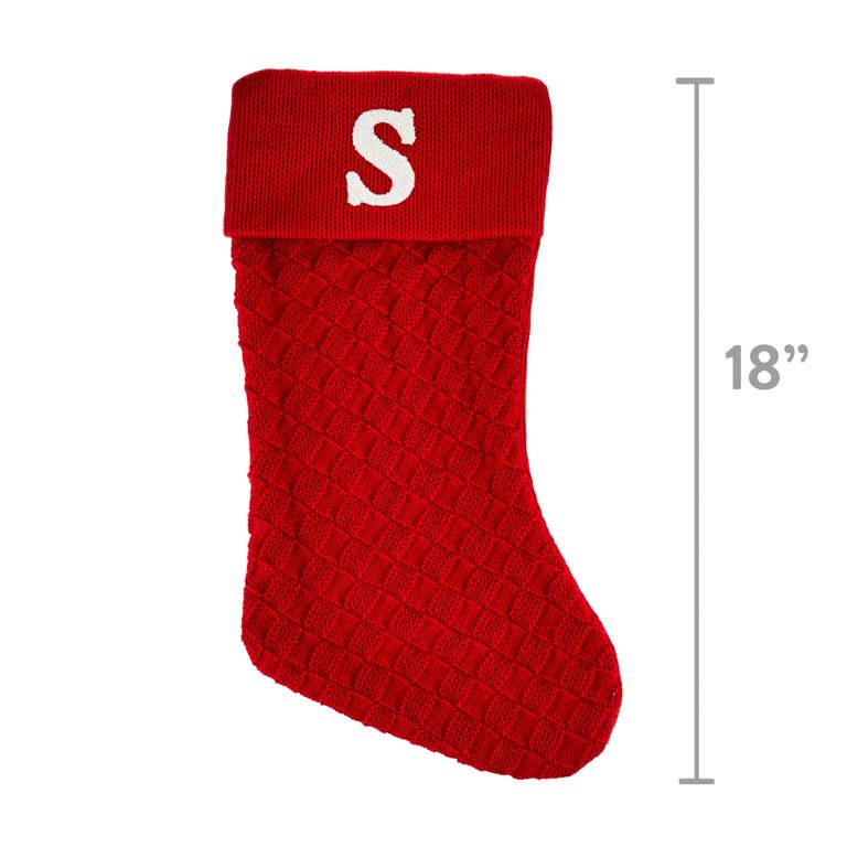 Red Knit Monogram Stocking, Letter S, 18 in, by Holiday Time