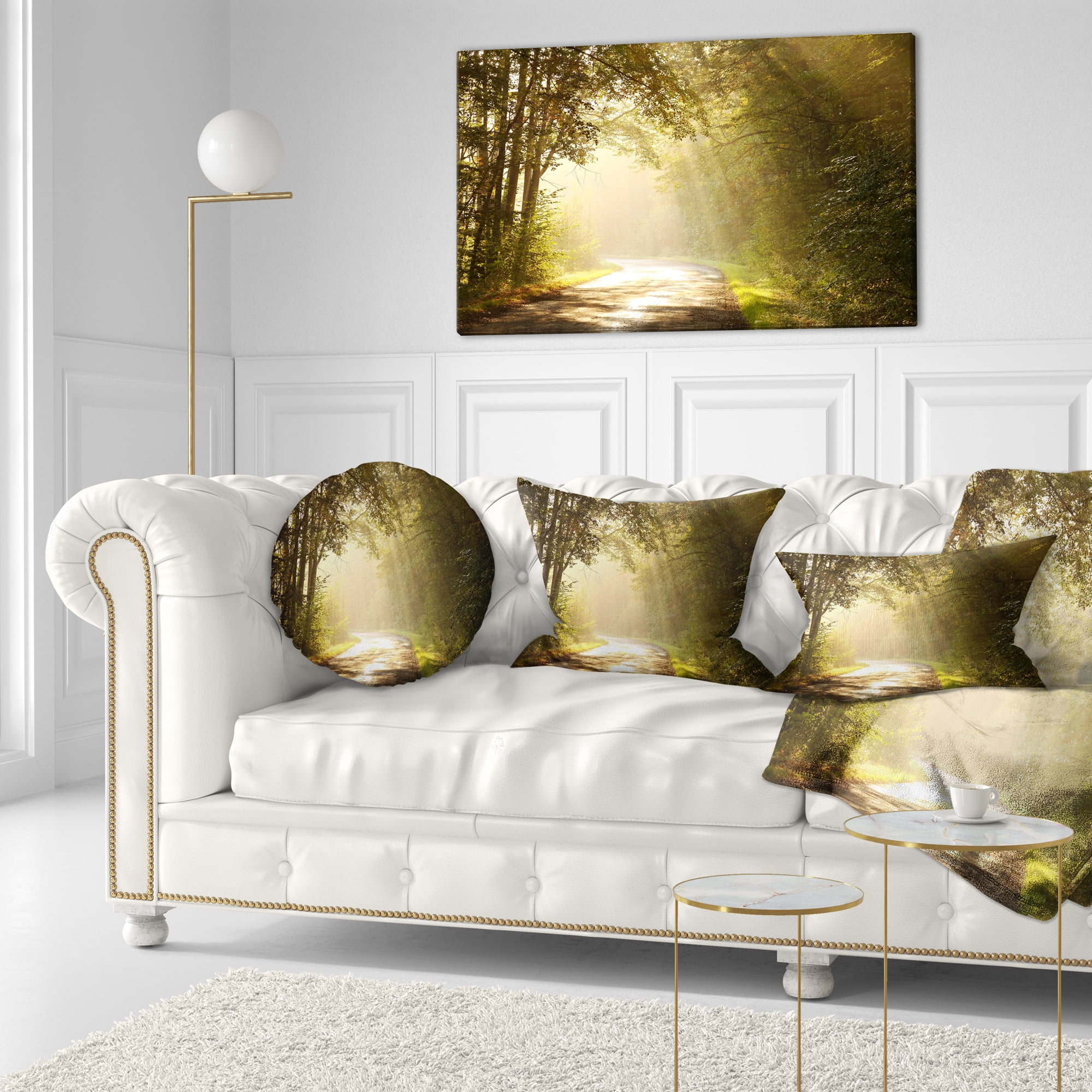 Designart Bright Sunlight in Fall Forest - Landscape Photo Throw Pillow - 12x20
