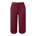 thumbnail image 3 of Dealovy Capri Pants Women Drawstring Elastic Waist Casual Pants 3/4 Length Capris with Pockets Solid Color, 3 of 4