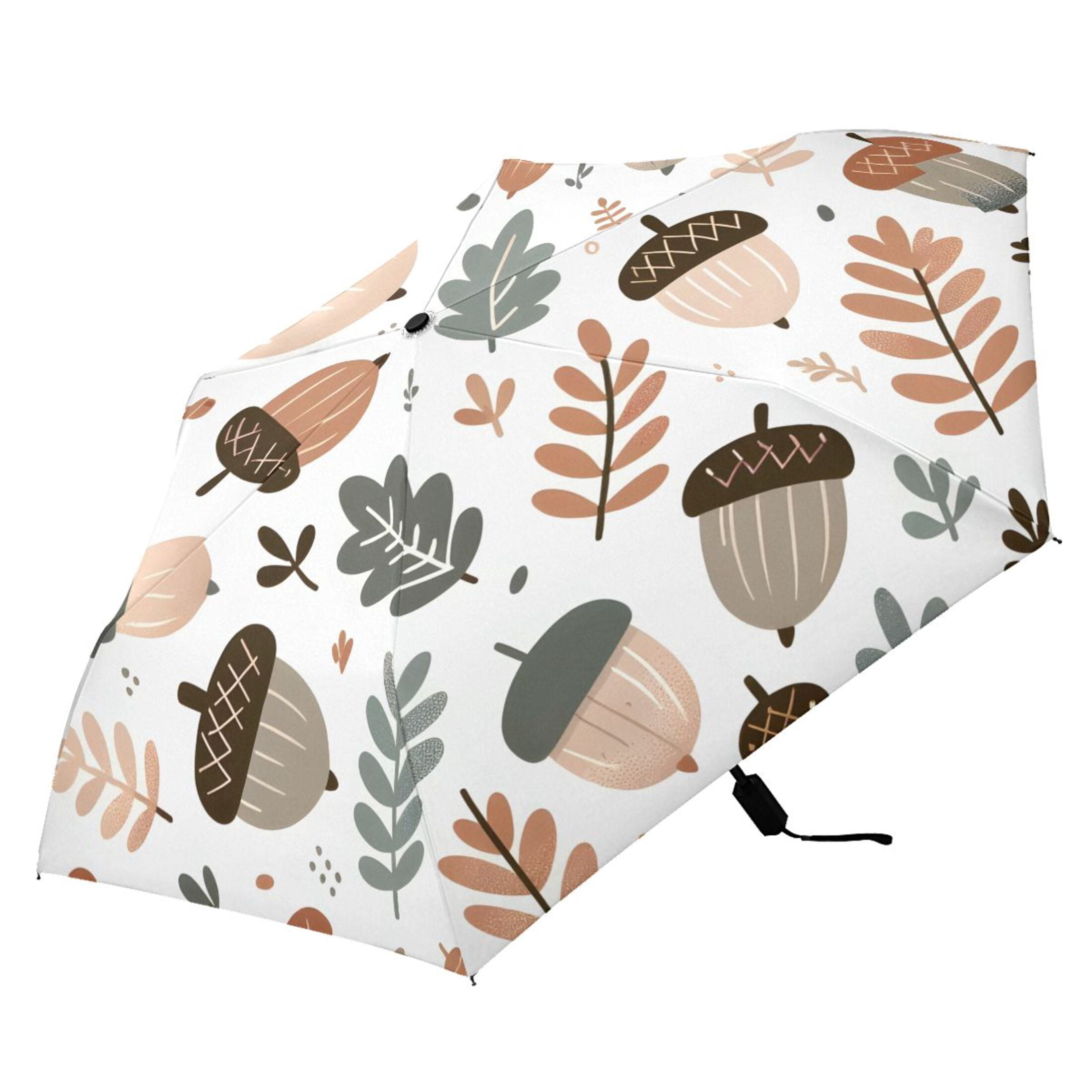 Acorn and Leaves Compact Sun Umbrella Windproof Travel Umbrellas for Rain Strong Portable UV Protection