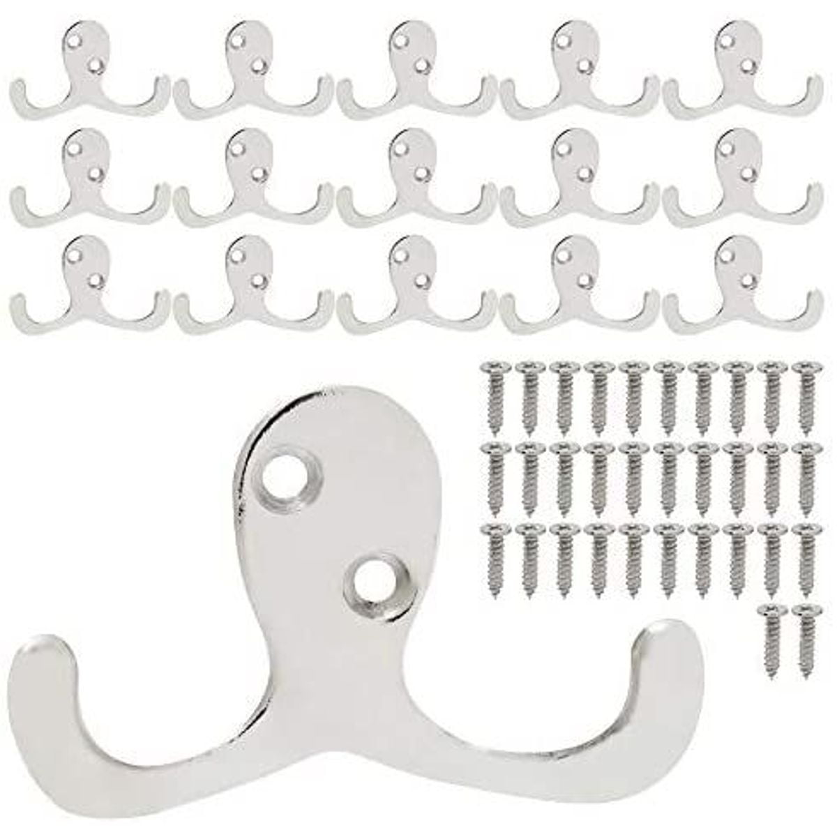 10Pcs Double Prong Robe Wall Mount Hooks Modern Cloth Hanger With Screws Kit 