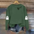 thumbnail image 6 of Feancey Crewneck Sweatshirts Women Oversized Long Sleeve Halloween Tops Cute Ghost Print Loose Pullover Sweatshirt Teen Girl Clothes Army Green S, 6 of 9