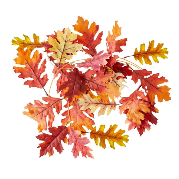 Oak Leaf Garland Decor, Red & Yellow, 6', Fall by Way To Celebrate
