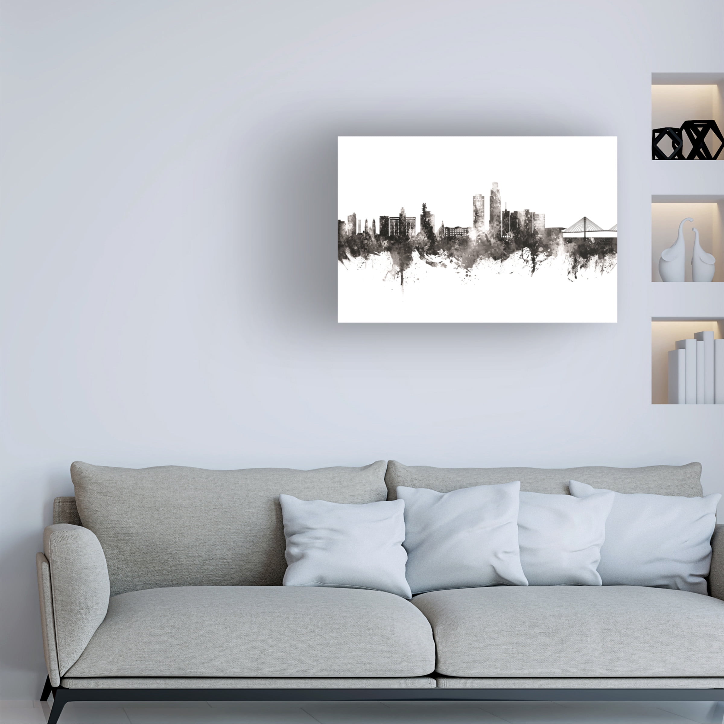 Michael Tompsett 'Omaha Nebraska Skyline BW' Canvas Art