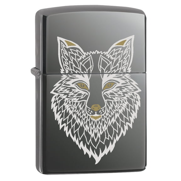 Zippo Lighter: Engraved Fox - Black Ice