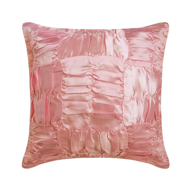 Euro Pillow Covers, Soft Pink Euro Pillow Shams 26x26 inch (65x65 cm), Satin Euro Sham Covers, Solid Color, Ruched, Textured, Modern Euro Size Pillow Shams - Dreamy Soft Pink