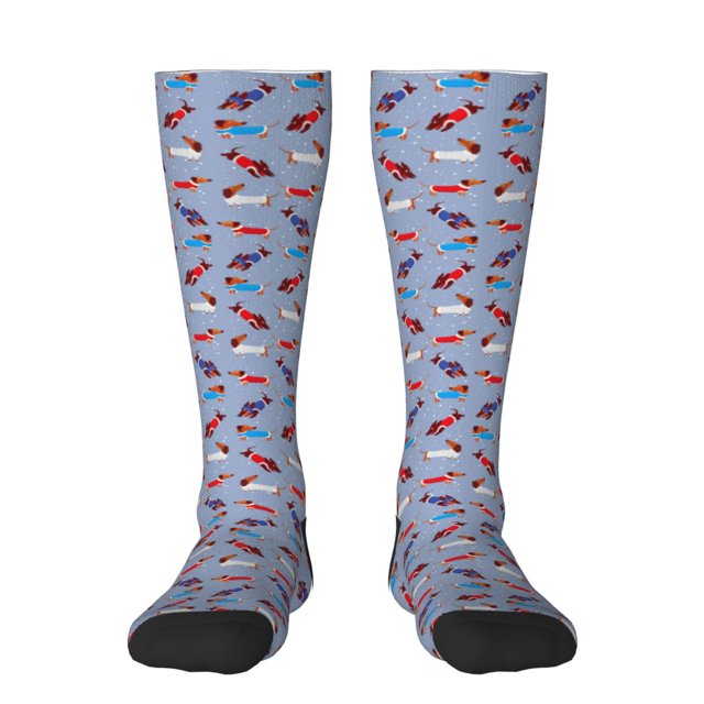 Fotbe winter Dachshund Calcetas Divertidas Estampadas para Hombre y Mujer, Calcetas de Algodón hasta la Rodilla para Caminar, Correr, Enfermería y Embarazo
