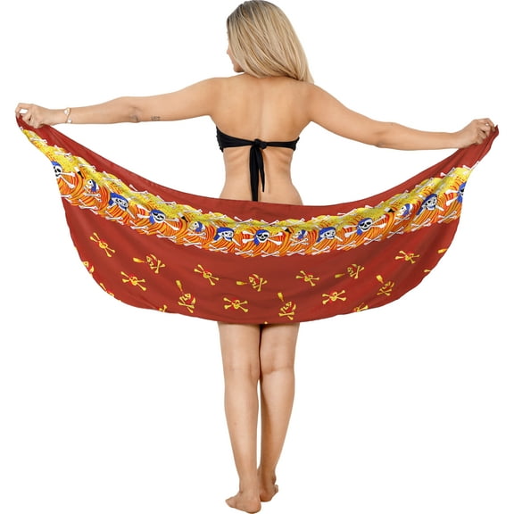 HAPPY BAY Women's Beachwear Summer Pareo Halloween Costumes Skull Casual Swimsuit Swim Cover up Sarong Coverups Mini Skirt Beach Wraps for Women One Size Caribbean Pirates, Red
