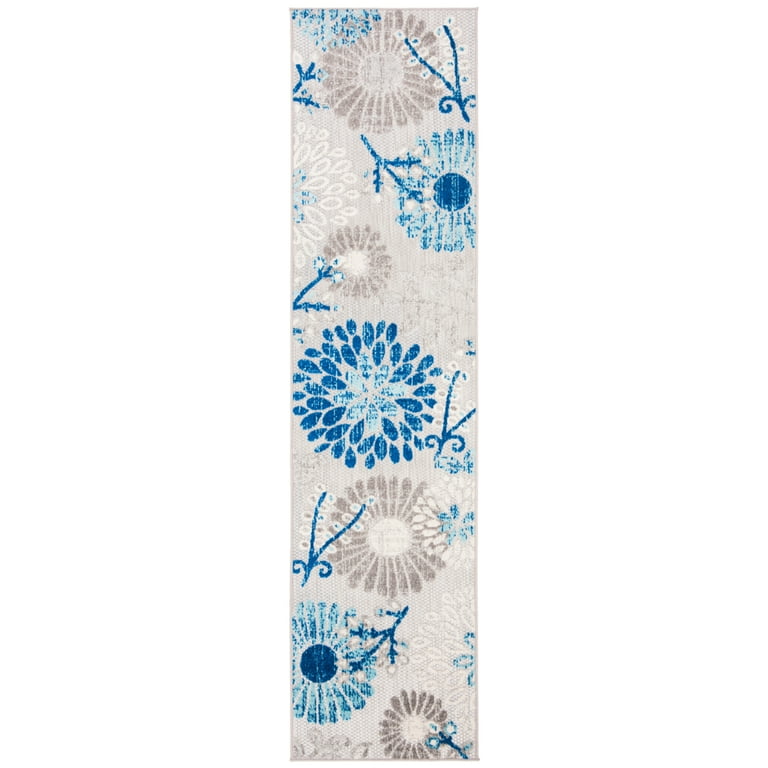 2' X 6' Grey/Blue Floral Indoor Outdoor Area Rug 2' X 6' Grey/Blue Floral Indoor Outdoor Area Rug