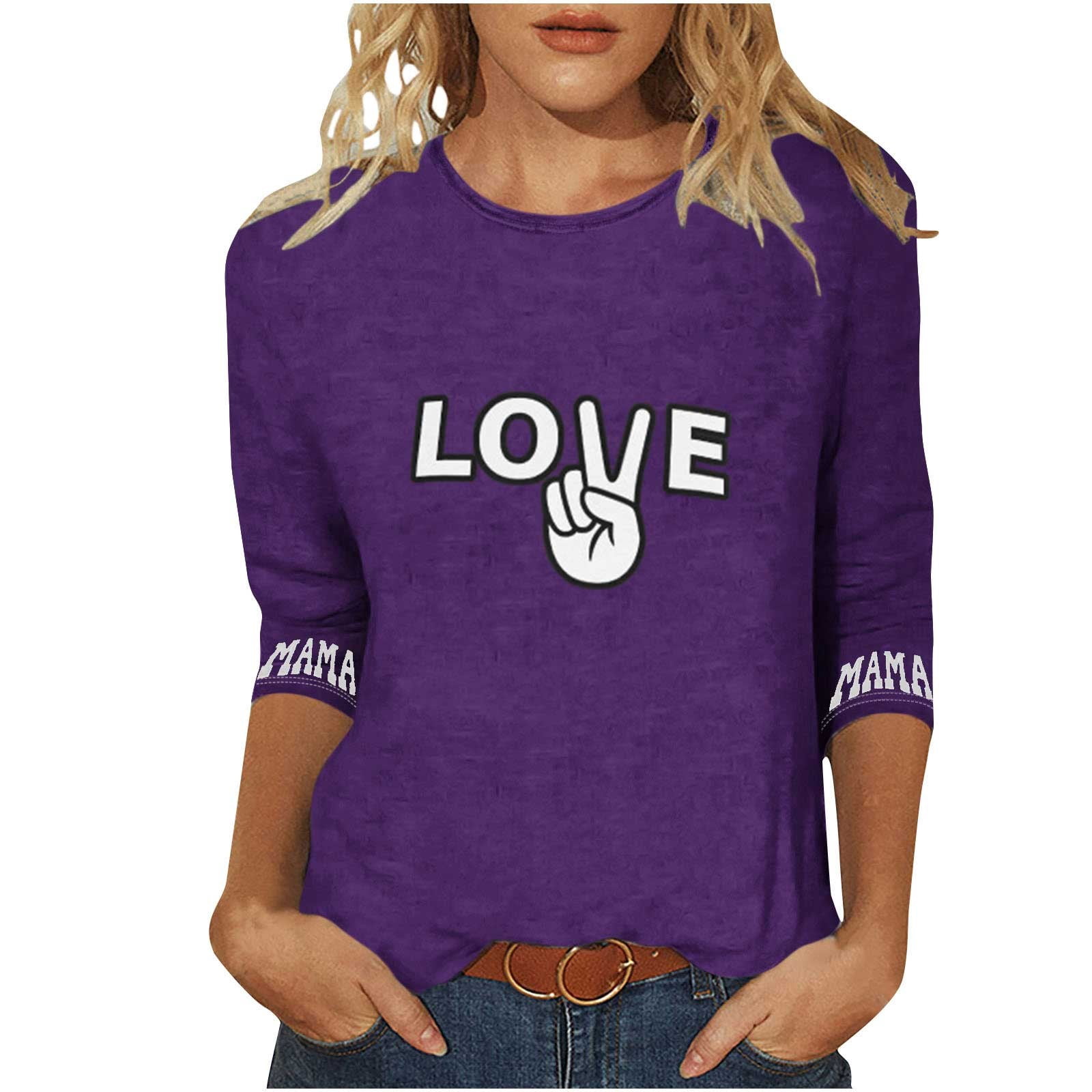 Womens Valentines Mama Shirt Plus Size Love 3/4 Sleeve Graphic