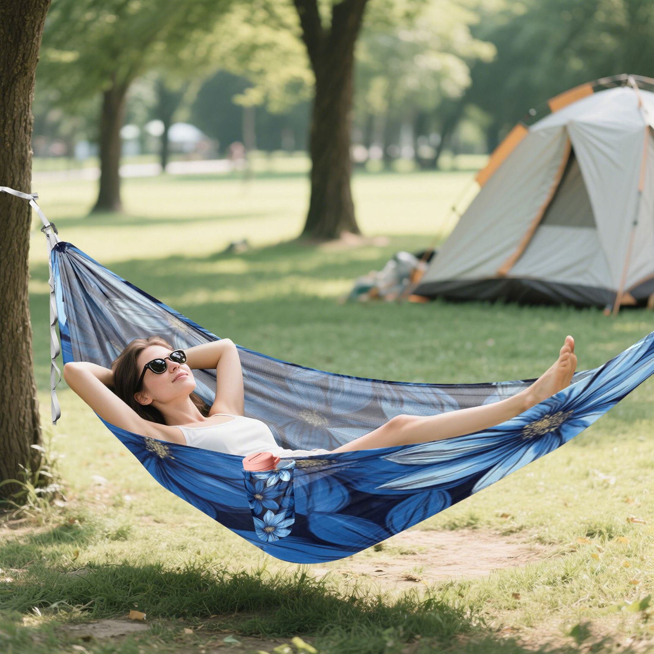 Hammock Camping Hammock Nylon Portable Hammock Travel Camping Hammock Blue Flower