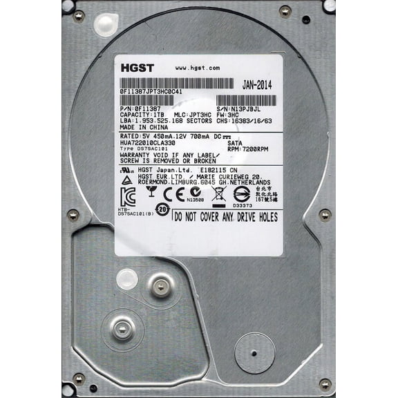 HGST HUA722010CLA330 P/N: 0F11387 MLC: JPT3HC 1TB