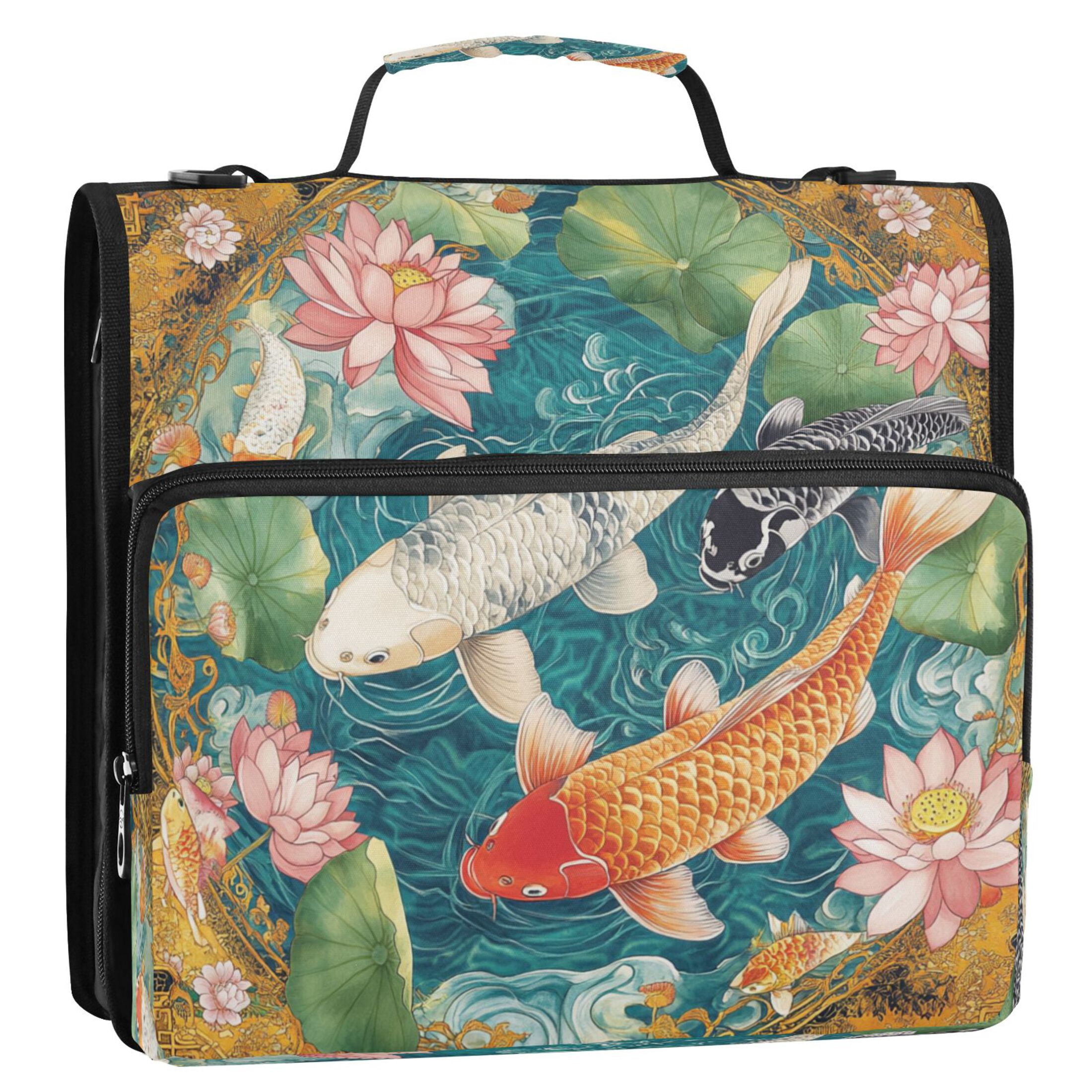 YAZAOO Zipper Binder trapper keeper Documents Organized Design Koi Harmony Printed