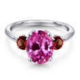 thumbnail image 3 of Gem Stone King 3.99 Ct Oval Pink Created Sapphire Red Garnet 925 Sterling Silver Ring (Size 7), 3 of 6