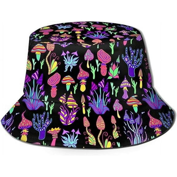 SkyAuks Hat Summer Beach Sun Hat, Packable Fisherman Cap, Decorative Mushrooms